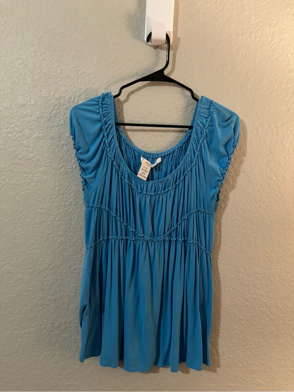 Blue Ruched Scoop Neck Women's top